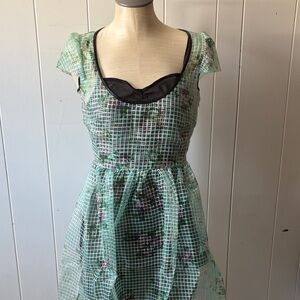Alice’s Pig Floral 2 Piece Mesh Overlay Dress Green with Purple Size 2 NWT